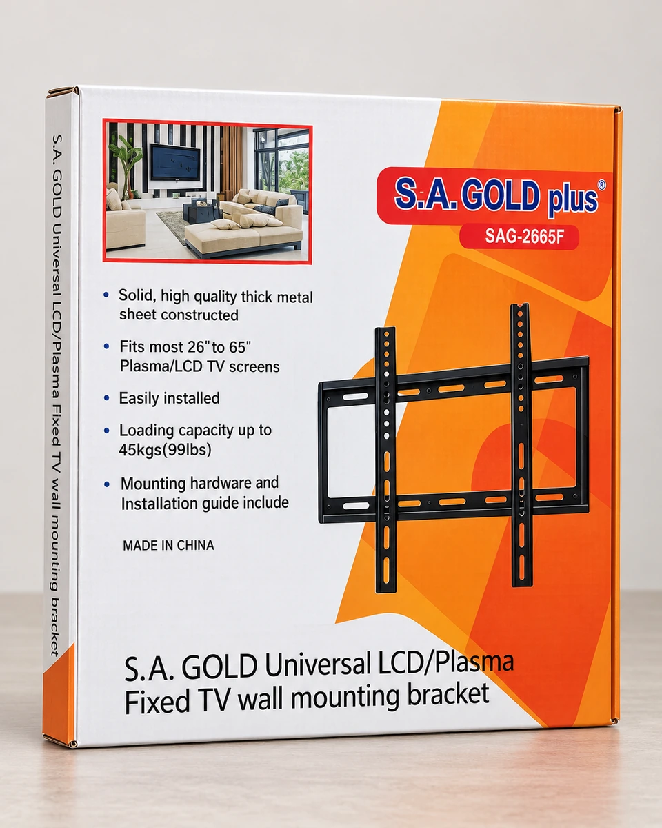 علبة ستاند تلفزيون جداري ثابت S.A. GOLD Plus للمقاسات من 26 إلى 65 بوصة